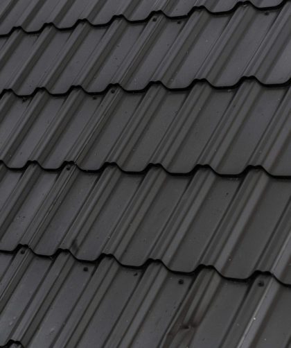 a close up of a roof with a black shinnel